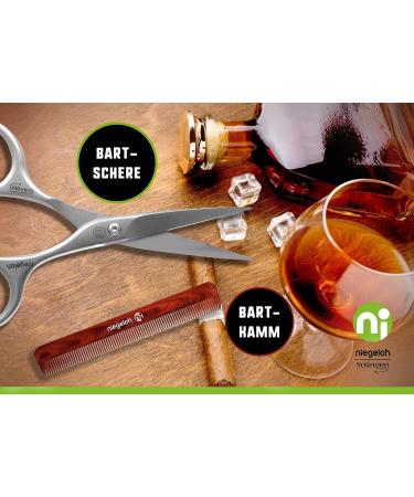 Niegeloh Solingen Mustache & Beard Scissors - Professional Grooming Tool with Fine Tooth Comb | Surgical Stainless Steel | Handcrafted in Solingen, Germany - Buy Online on GoSupps.com