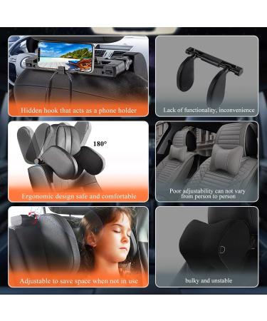 Adjustable Car Headrest for Kids & Adults - 180 Breathable Leather Neck Support for Long Trips (Black) - Buy Online on GoSupps.com