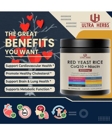 Ultra Red Yeast Rice 7000mg CoQ10 100mg Beet Root 1000mg - Heart Health Support with Niacin, L-Arginine, and L-Citrulline - 90 Count - Buy Online on GoSupps.com