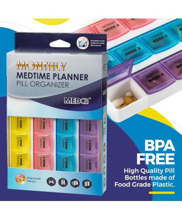 Monthly Pill Organizer - 28-Day Medication Planner | Weekly Pill & Vitamin Storage - Travel-Friendly & Easy Daily Reminder - Buy Online on GoSupps.com