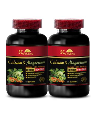 Calcium and Magnesium Supplement for Women - Calcium Magnesium Complex with Vitamin D and Boron - Muscle Recovery Powder Post Workout Calcium Magnesium Boron Organic - 2 Bottles 120 Capsules