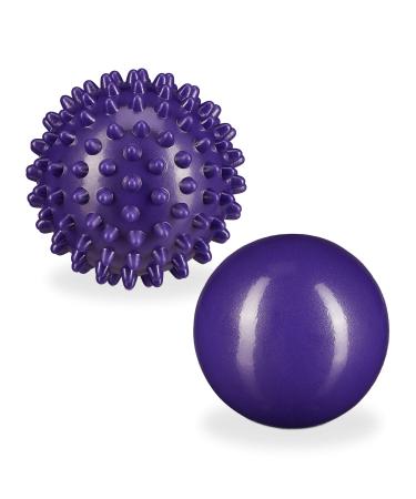 Relaxdays unisex - adult massage ball 2 Set smooth & with knobs hard water -filled self -massage fascia ball 6.5 & 7 cm purple violet