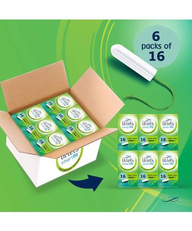 Lil-Lets Non-Applicator Super Plus Tampons X 96 | 6 Packs of 16 | Heavy Flow & Non-Applicator Regular Tampons X 96 | 6 Packs of 16 | Light to Medium Flow + Regular Tampons X 96 - Buy Online on GoSupps.com