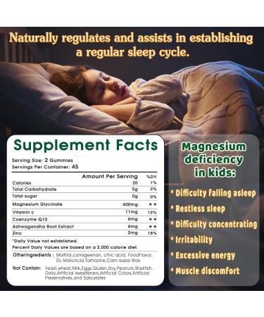 Magnesium Glycinate Gummies 400mg with Ashwagandha, CoQ10, Zinc & Vitamin C - Women Men Adults & Kids 4+ - Sugar Free Vegan Gummies for Sleep, Relaxation & Stress Relief-Pineapple Flavor, 90 Count - Buy Online on GoSupps.com