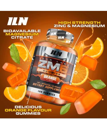 Iron Labs ZM6 Gummies High Strength Zinc Magnesium Gummies for Men & Women (100 Count Orange Flavour Vegan) Magnesium Citrate and Zinc Citrate Supplements with Vitamin B6 and D3 - Buy Online on GoSupps.com