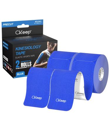 CKeep Kinesiology Tape (2 Rolls), Original Cotton Elastic Premium Athletic Tape,33 ft 40 Precut Strips in Total,Hypoallergenic and Waterproof K Tape for Muscle Pain Relief and Joint Support,Blue
