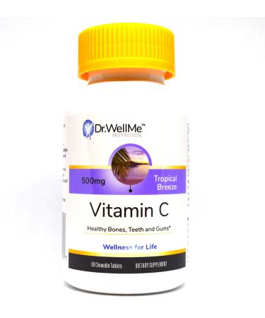 Dr. WellMe Vitamin C 500mg Chewable Tablets with Rose HIPS 60 Tablets for Immune & Bone Health for Adults Tropical Breeze Flavor - Gluten-Free Chewable Vitamin C Supplement 60ct