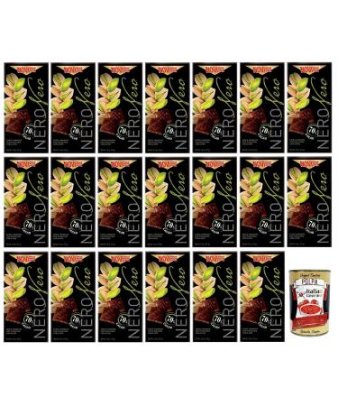 Italian Gourmet E.R. Novi Nero Pistacchio Pack of 20 extra dark chocolates with crunchy pistachios 70% cocoa 75g + Italian Gourmet Polpa di Pomodoro 400g box