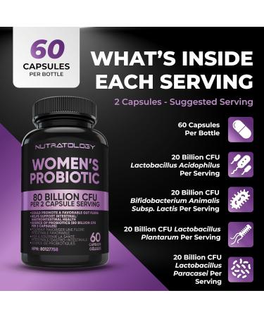 Nutratology Probiotics for Women - 40 Billion CFUs Per Capsule - 80 Billion CFUs Per Serving - Formulated With 4 Strains Of Probiotics To Support Gut Health Bloating Relief & Digestion - 60 Capsules 60 count (Pack of 1) - Buy Online on GoSupps.com