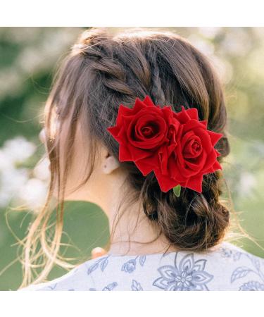 Qianyu Rose Flower Hair Combs Red Rose Flower Bohemia Flannel Elegant Hairpins Bride Hanfu Costume Hair Clips Decor Accessories for Women Girls Party Wedding Mother's Day Headpieces - Buy Online on GoSupps.com