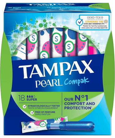 Tampax Compak Pearl Super Tampons with Applicator - 18 Count - Ultra Absorbent & Discreet Shipping Worldwide - Buy Online on GoSupps.com
