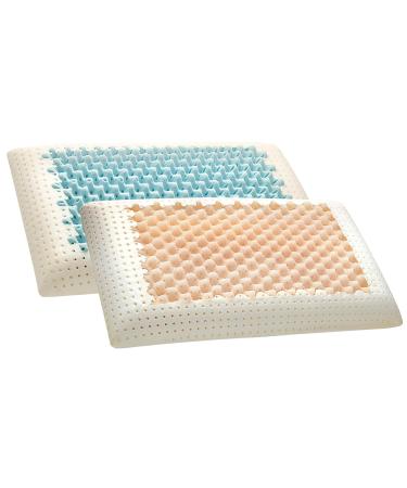 Evergreenweb Couple pillow made of memory foam with Air massage structure 70x40 height 12 cm Double cover made of silver and natural cotton fabric ideal as a neck support pillow breathable mite-active blue + orange