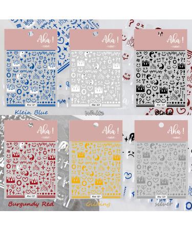 6 Sheet Smiley Face Nail Art Stickers | Black Red Flame Heart 3D Self-Adhesive Decals for Acrylic Nails | Stars, Symbols, Line Designs | Nail Decoration for Women, Men, Girls - Buy Online on GoSupps.com