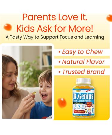B.Genius Focus Gummies for Kids & Teens Kids Focus and Attention Supplements Memory & Concentration Plant-Based Focus Supplement for Clarity Learning & Cognitive Health-60ct - Buy Online on GoSupps.com