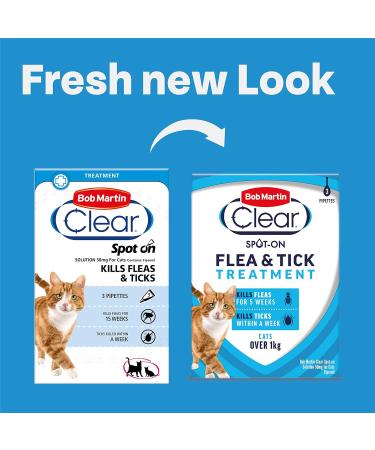 Bob Martin Clear Spot On Flea Treatment for Cats Kittens and Ferrets - 3 Pipettes, Kills Fleas & Ticks - Buy Online on GoSupps.com