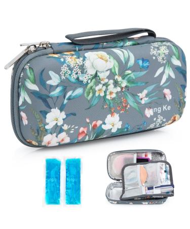 Youshares Insulin cooling bag Travel Etui-TSA Medicines Eva cool box on the way Diabetic bag for glucose meters epipen insulin pen other diabetes accessories with 2 cooling packs (gray camellia) Y8-gray camelly