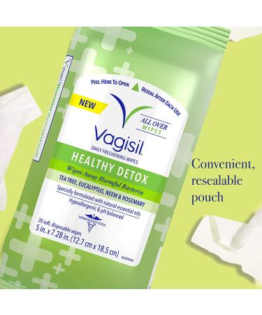Vagisil Healthy Detox Wipes with Essential Oils - 20 Wipes/Pouch (Pack of 3) - Buy Online on GoSupps.com