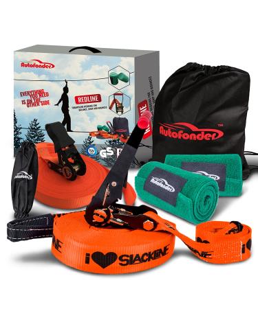 Autofonder Slackline Kit with Training Line-250lbs Weight Capacity for Adults Children and Beginners-Perfect Slack Line with Tree Protectors Ratchet Cover Instructions and Carry Bag for Tree Backyard COMPLETE kit