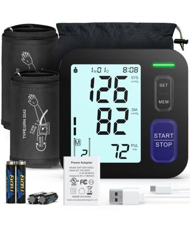 Blood Pressure Monitor Upper Arm with 2 Size Cuffs M/L & XL Medium/Large 9"-17" and Extra Large 13"-21" Accurate Automatic Digital BP Machine for Home Use Large Backlit Display 2-User Mode
