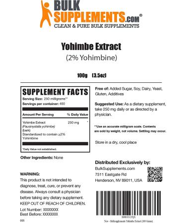 BulkSupplements.com Yohimbe Extract - Yohimbe Supplements for Men and Women - Mens Supplement - Yohimbe Supplements for Sex - Male Sexual Health Supplement - Yohimbe Bark (100 Grams - 3.5 oz) 3.52 Ounce (Pack of 1) - Buy Online on GoSupps.com