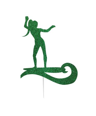 LissieLou Surfer Female Cake Topper Glitter Card Green Made in the UK