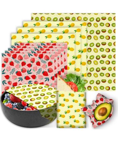 Reusable Beeswax Wrap - 9 Pack Beeswax Wraps for Food Eco-Friendly Beeswax Food Wrap Organic Sustainable Biodegradable Zero Waste Plastic-Free Food Storage 1L Kiwi 3M Pineapple 5S Strawberry 1L Kiwi | 3M Pineapple | 5S Strawberry