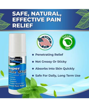 BlueSpring Super Blue Stuff Natural Pain Relief Roll-On with Emu Oil - 3 oz | Anti-Inflammatory Analgesic Cream for Back, Knee, Joint, Muscle, Arthritis, and Neck Pain Relief - Buy Online on GoSupps.com