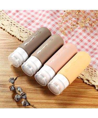 Gemice Portable Travel Bottle 4 Pack Silicone Travel Containers Set LeakProof Refillable Squeezable for Lotion Liquid Shampoos Soap and Toiletries (90ml) Apricot - Buy Online on GoSupps.com
