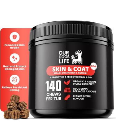 Skin & Coat Supplement For Dogs 140 Chews | For A Soft Silky Coat Relieve Dry Skin | Veterinarian-Formulated | Essential Omega-3 EPA and DHA Blend | Non-GMO No Fillers & Gluten Free - Buy Online on GoSupps.com