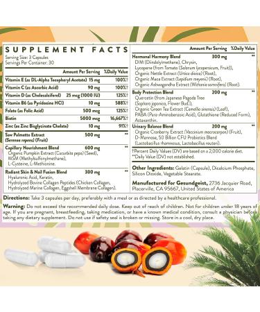 Saw Palmetto for Women Hair Loss - DHT Blocker with 5-in-1 Blend for Hair Growth Skin & Nails Urinary Wellness - Extra Strength Saw Palmetto Supplement - 90 Capsules 90 Count (Pack of 1) - Buy Online on GoSupps.com