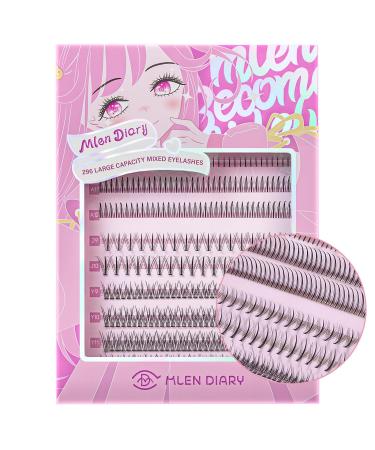 MLEN DIARY 296pcs Clusters Individual Lashes Cluster Lashes Natural Look Mixed 4 Types 5-12mm False DIY Eyelashes Extension Wispy Faux Mink Lash 296pcs 4 in 1
