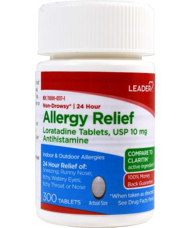 Leader 24 Hour Allergy Relief Non-Drowsy Loratadine 10mg Antihistamine Original Prescription Strength Sinus Relief Indoor and Outdoor Counteract Allergy 300 Tablets 300 Claritin - Buy Online on GoSupps.com