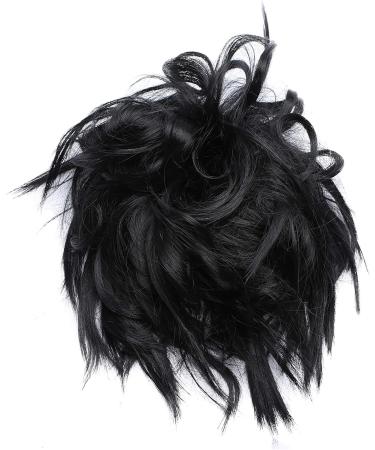 Tousled Updo Messy Bun Hair Piece | Synthetic Wavy Bun Extension | Fluffy Updo Scrunchy Chignon in Dark Black - Buy Online on GoSupps.com