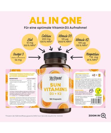 Vitamin D3 K2 Omega 3 & Calcium Magnesium Zinc - 180 Capsules High Dose - Supports Bone Health & Immune Function - Buy Online on GoSupps.com