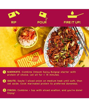 Omsom Korean Spicy Bulgogi Sauce - All-In-One Asian Sauce Packets | BBQ Marinade & Stir-Fry | Gochujang, Vegan, Gluten-Free, Non-GMO | 3 Packets (2.4 oz) - Spicy Korean BBQ - Buy Online on GoSupps.com