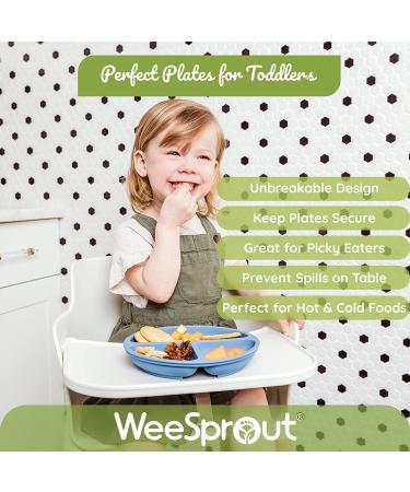 WeeSprout Suction Plates 3 Pack for Babies & Toddlers | 100% Silicone | Stay Put with Suction | Divided Design | Microwave/Dishwasher Safe | Matte Dark Grey/Blue/Green | with Lids - Buy Online on GoSupps.com