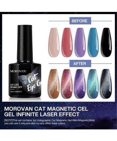 Morovan Cat Eye Gel Nail Polish Kit with UV Light - Black Solid Colors - Gel Liner, Base Coat, and Top Coat - Complete Gel Nail Polish Set - Buy Online on GoSupps.com