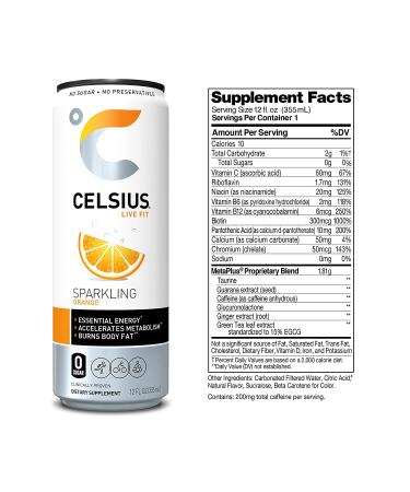 CELSIUS Essential Energy Drink 12 Fl Oz  Sparkling Orange (Pack of 12) Sparkling Orange 12 Fl Oz (Pack of 12) - Buy Online on GoSupps.com