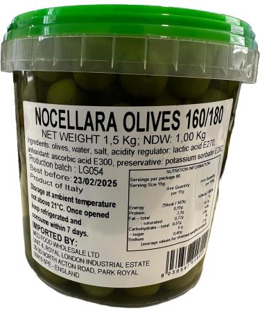Whole Italian Nocellara Del Belice Olives 1.5kg (Drained 1kg) - Buy Online on GoSupps.com