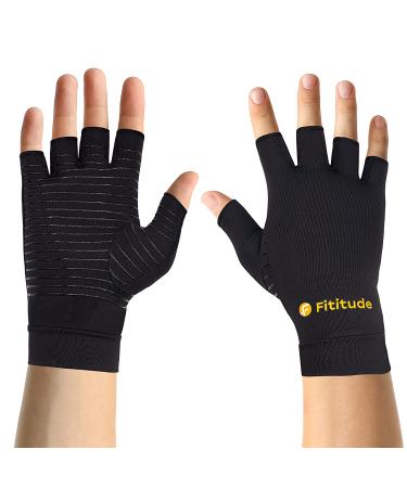 FITITUDE Copper Compression Gloves - Arthritis & Joint Pain Relief | Half Finger, Medium - Buy Online on GoSupps.com