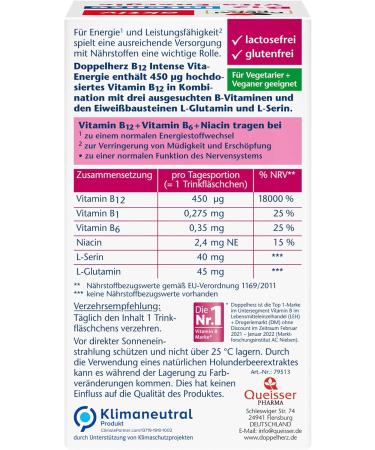 Buy Double Heart B12 Intense Vita-Energie | 450 g Vegan Vitamin B12 - 18 Ampoules (1 Pack) - International Shipping Available - Buy Online on GoSupps.com