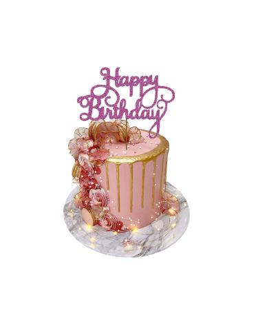 Happy Birthday Cake Toppers Glitter Card Bling Sparkle Decoration Party 6 Inches x 4.74 Inches (Bright Pink)