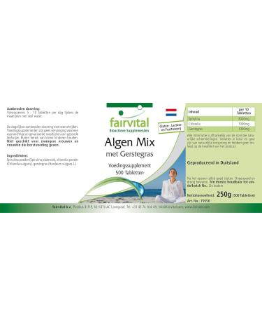 Fairvital | Seaweed mix with 3000mg Spirulina 1000mg Chlorella & 1000mg Barley Grass per daily dose - VEGAN - 500 tablets - Buy Online on GoSupps.com