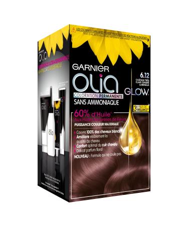 Garnier Olia Glow Permanent Hair Colour Ammonia-Free Natural Flower Oils Very Light Ash Brown (6.12)