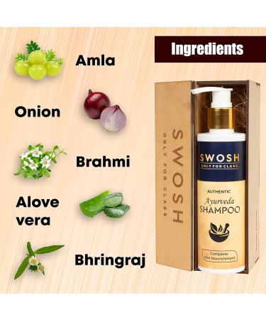SWOSH Ayurvedic Shampoo for Hair Fall Control | Enriched with Amla Onion Brahmi & 15 Herbs | All Hair Types | 200 ml - Buy Online on GoSupps.com