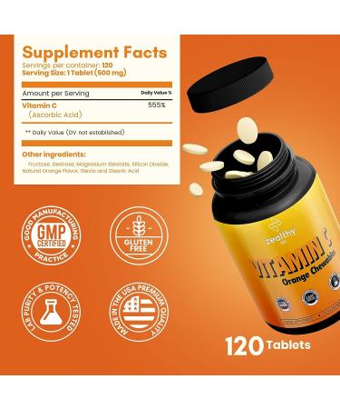 Zealthy Life Vitamin C 500mg Chewable - Immune Support Supplement with Antioxidants - Orange Flavor - Buy Online on GoSupps.com