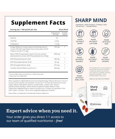 Persona Nutrition Sharp Mind Vitamin Pack for Mental Clarity & Focus (28 Pack) Includes Ginkgo Biloba Omega 3 with Turmeric & Brain Support Blend - Buy Online on GoSupps.com