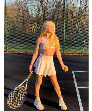 Girls' High Waisted Pleated Golf Skort with Pockets - UV Protection Tennis Skirt in Black/White/Blue - Size S/11-12 Years - Buy Online on GoSupps.com