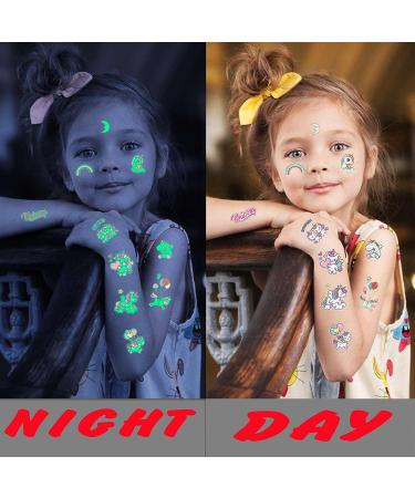 Bilizar Unicorn Glow in The Dark Temporary Tattoos - 15 Sheets | Luminous Waterproof Fake Tattoo Stickers for Kids | Fun & Cute Designs | Birthday Party Favor - Buy Online on GoSupps.com