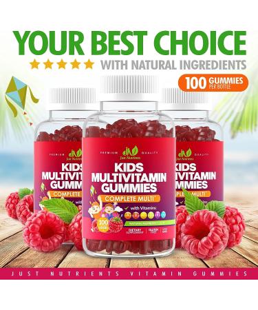 Kids Multivitamin Gummies with Vitamin A, C, D, E, K & B Complex - Immune Support & Raspberry Flavor - 100 Gummies - Buy Online on GoSupps.com